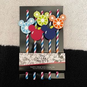🥤 5Pk Disney Mickey Mouse Figural Charm Reusable Plastic Drinking Straws